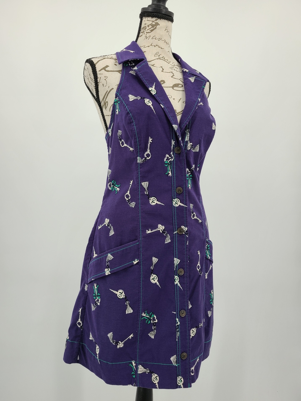 Anthropologie's Maeve Mini Halter Dress with Key And Bow Print Size Large